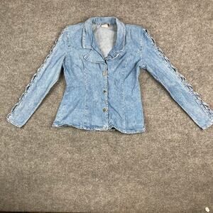 Disorderly Conduct Blazer Womens Size 13/14 USA Denim Lace Up Sleeve